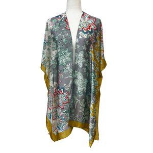 Pretty Persuasions Satin Kimono Poncho Floral Bohemian Colorful Polyester Flowy